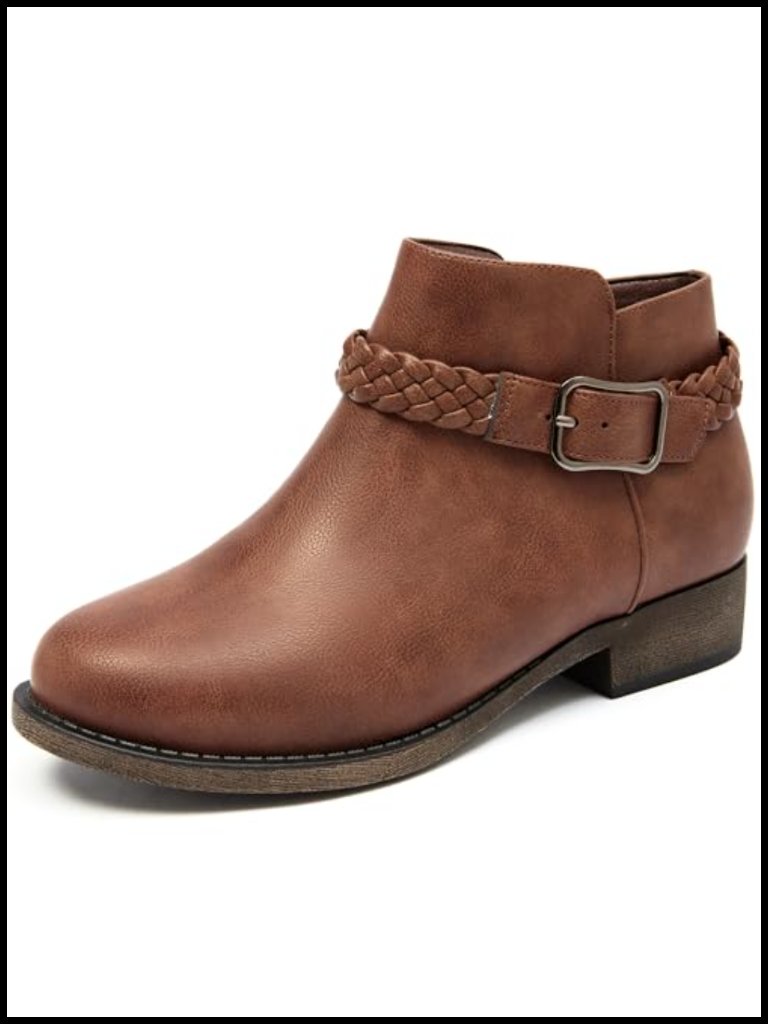 Women's Ankle Boots Platform Chunky Heel Side Zip Round Toe Faux Leather